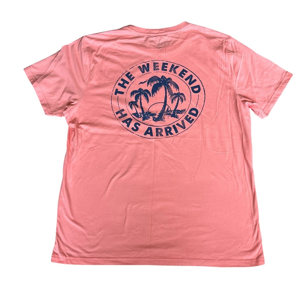 Chubbies Mens XL Pink The Weekend Has Arrived Palm Tree Graphic T-Shirt Coral